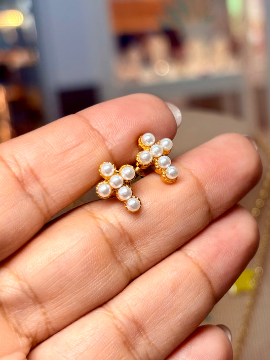 Pearl Cross Earrings